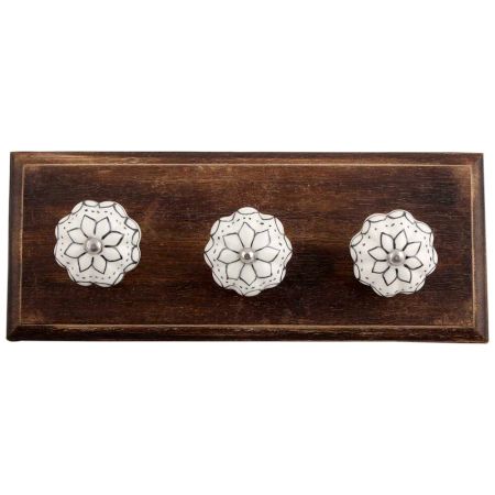 Black Lotus Ceramic Melon Wooden Hooks
